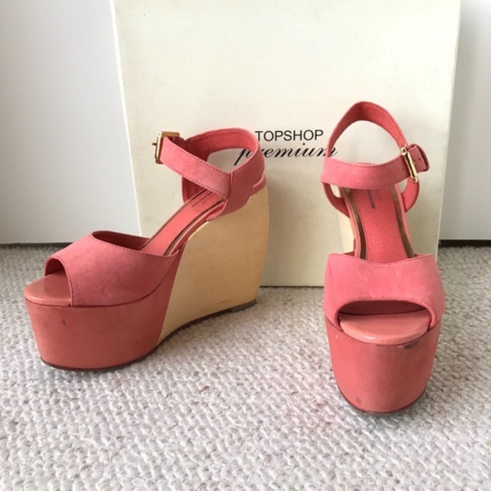 Topshop color block platform wood wedge sandal
